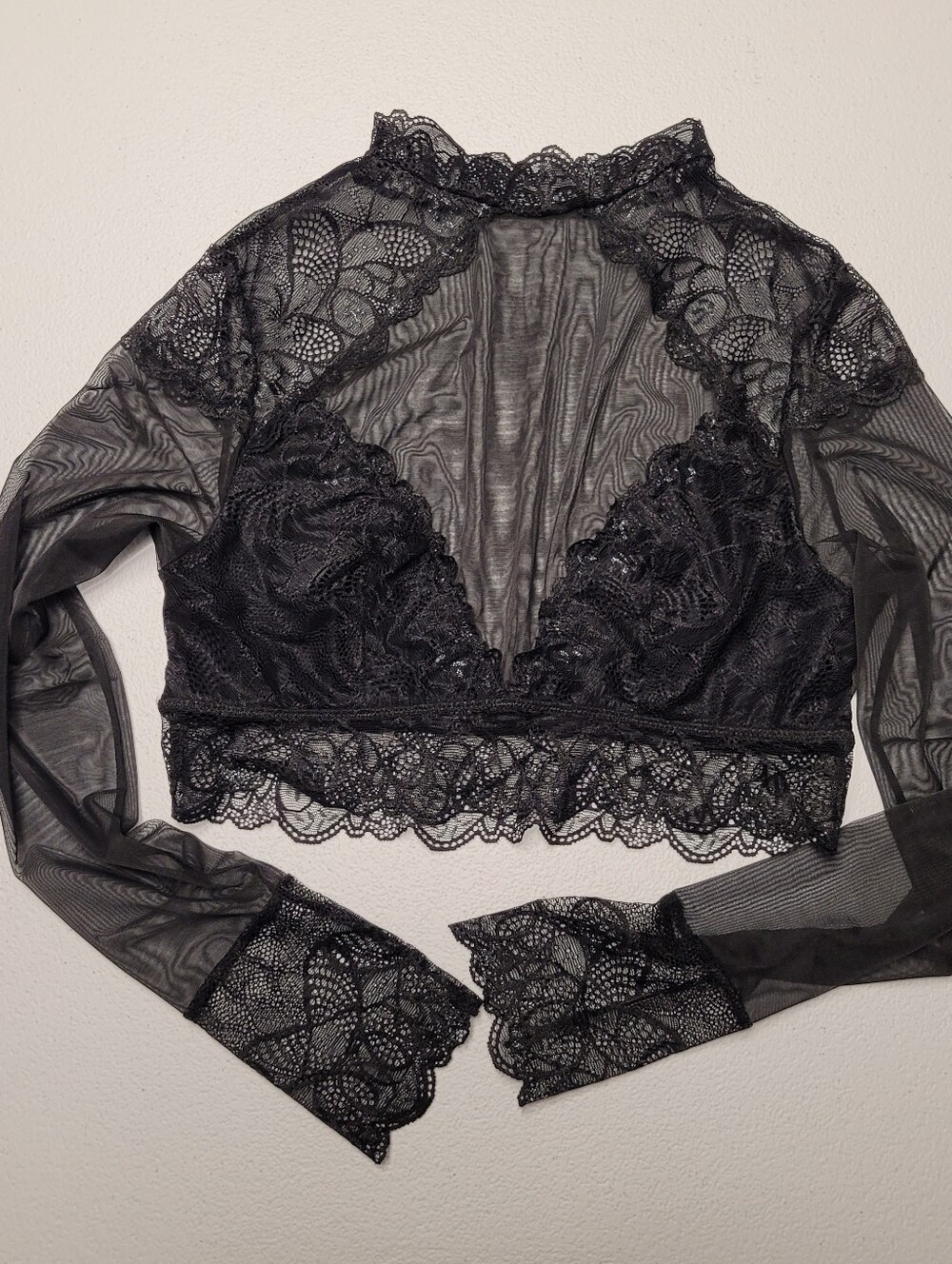 Black Sheer Lace Bralette Top Womens L Goth Whimsigoth Coquette Fairy Grunge